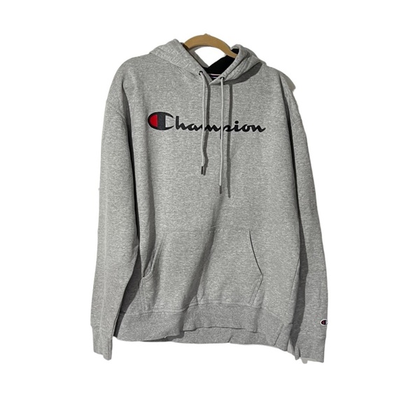 Champion Hoodie Sweatshirt Gray Logo Spellout Size XL Retro Loungewear Cozy - Picture 1 of 6